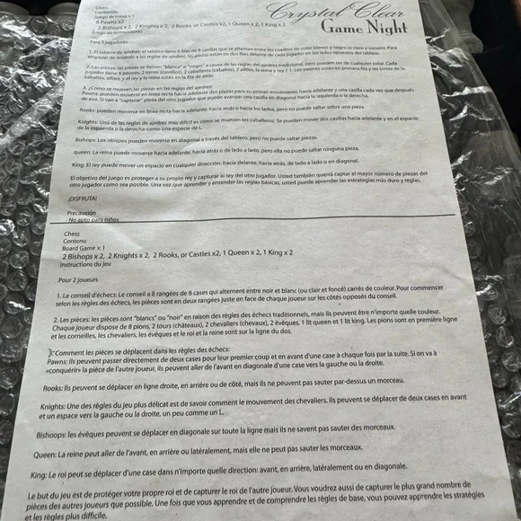 Crystal Clear Chess Game Night in Wood Box - Picture 3 of 11